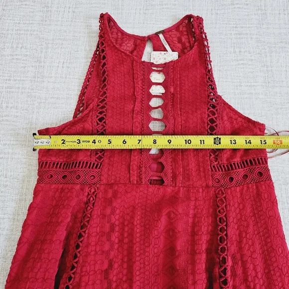 🆕️Free People Wherever You Go Crocheted Mini Dress Rose Red SZ Small - Picture 12 of 14
